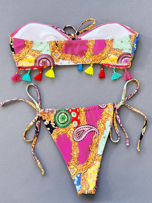 Marisol Printed Tied Strapless Bikini Set