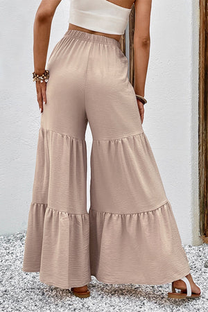 Tan drawstring waist tiered flare pants