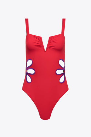 Juliet Contrast Trim Cutout Notched Neck One-Piece Swimsuit