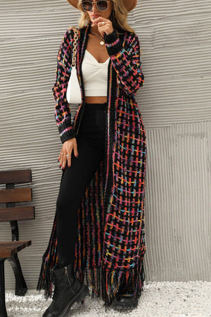 Rosalind Multicolored Open Front Fringe Hem Cardigan