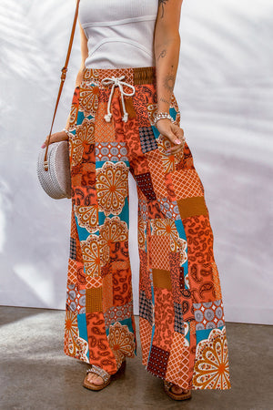 Mandie Bohemian Patchwork Drawstring Wide Leg Pants