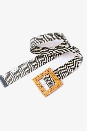 Seaside Boho Square Buckle Elastic Braid Belt