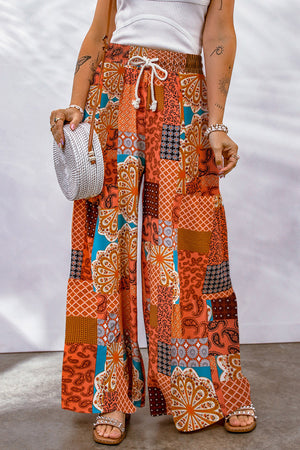 Mandie Bohemian Patchwork Drawstring Wide Leg Pants