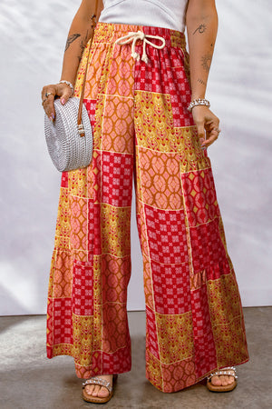 Mandie Bohemian Patchwork Drawstring Wide Leg Pants