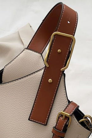 Two tone Leather Bucket Bag cream with brown straps