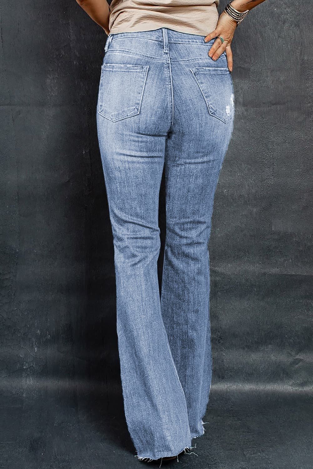 Henly Distressed Raw Hem Flare Jeans