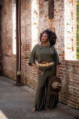 Brianna Crop Top + Wide Leg Pant in Green - Granola Child
