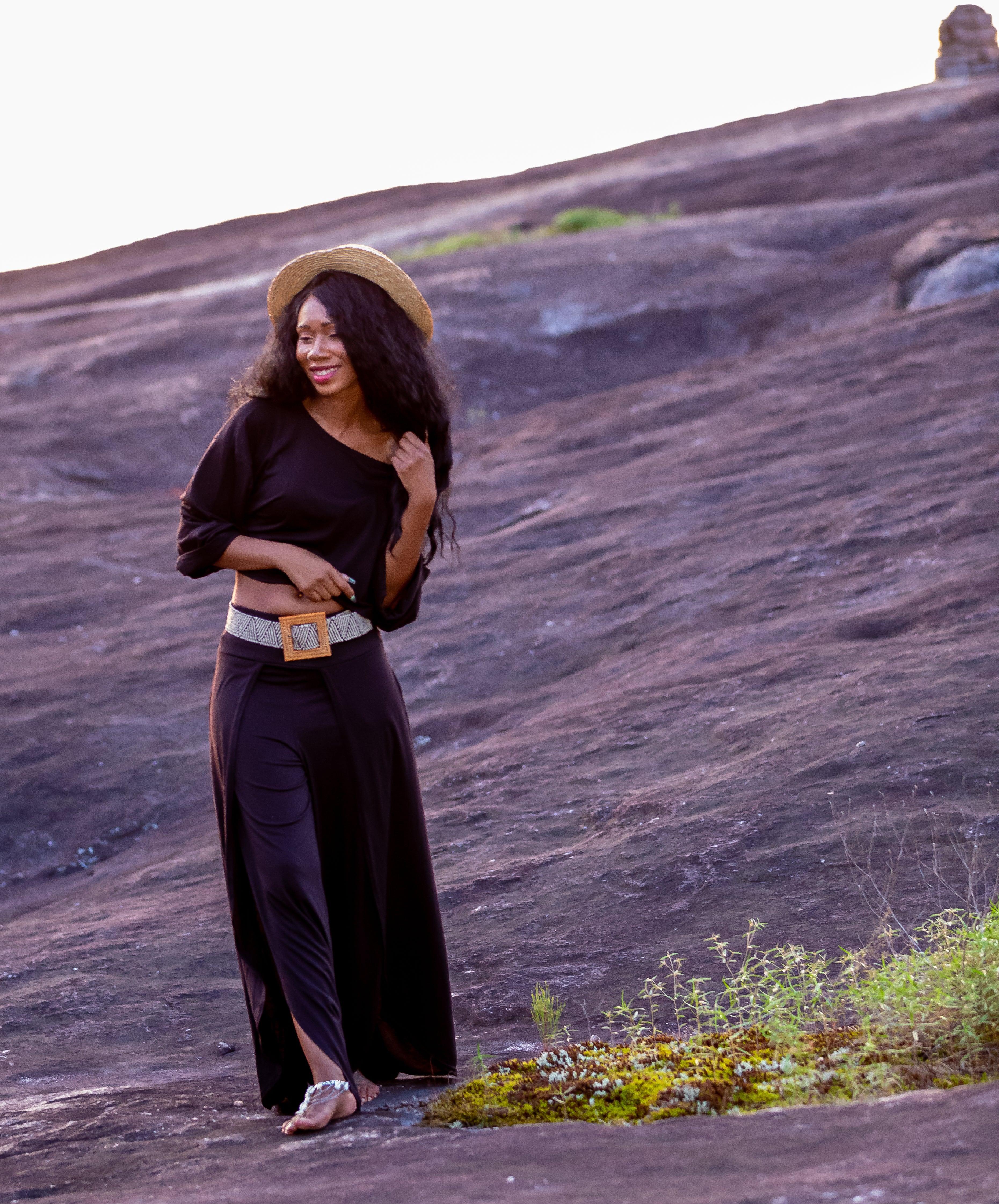 Brianna Crop Top + Wide Leg Pant in Black - Granola Child