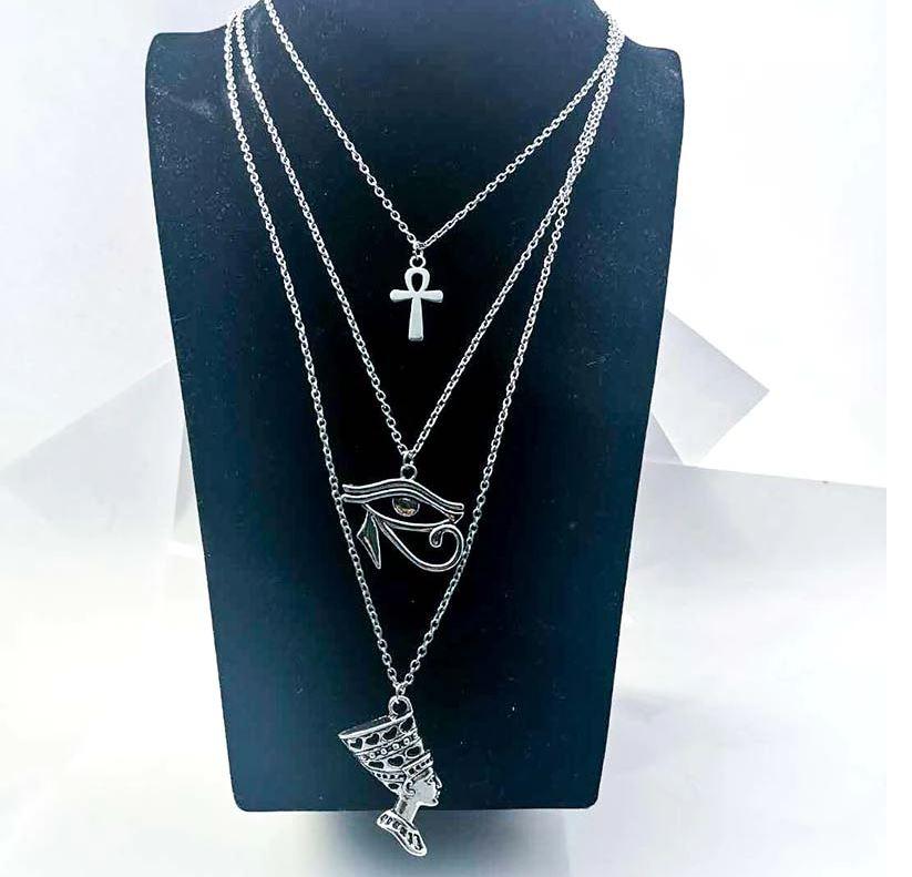 Egyptian Trio Charm Necklace in Silver - Granola Child