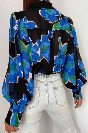 Miami Sheer Flower Print Lantern Sleeve Shirt