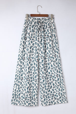 White wide leg black Leopard print culottes with drawstring waist