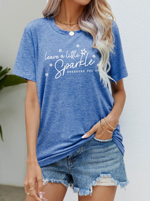 Graphic tee shirt in blue with white lettering 