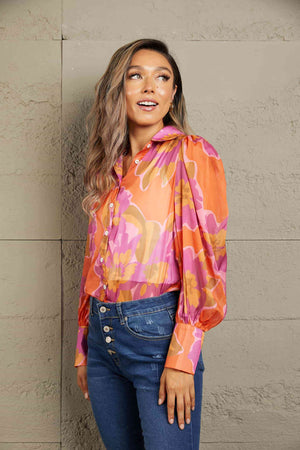 Miami Sheer Flower Print Lantern Sleeve Shirt