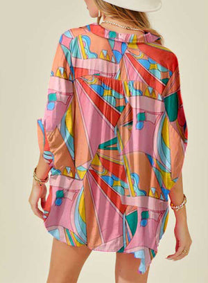 oversized abstract print button down shirt multicolor