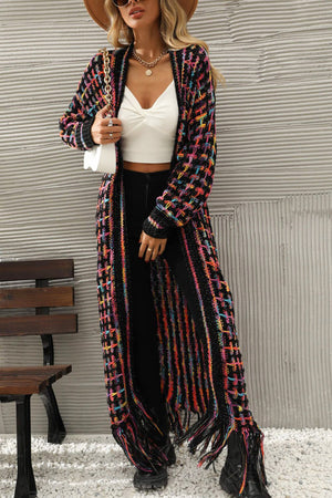 Rosalind Multicolored Open Front Fringe Hem Cardigan