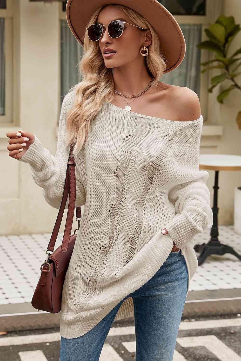 All This Time Boat Neck Dropped Shoulder Knit Top