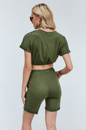 Army Green Cropped Tee and Drawstring waist short se