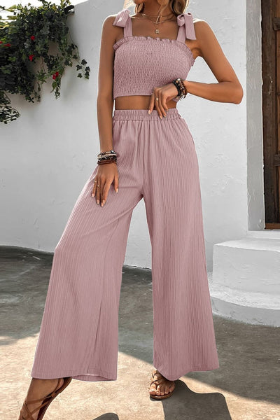 Amazon.com: Bbkkuck Womens Summer Sexy Two Piece Outfit Short Sleeve Cropped  Top Wide Leg Casual Palazzo Pants Sets with Pockets : Clothing, Shoes &  Jewelry