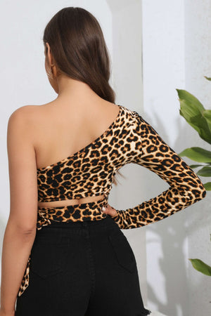 Kenya Leopard Cutout One-Shoulder Cropped Top