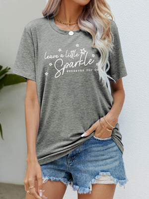 Graphic tee shirt in gray with white lettering 