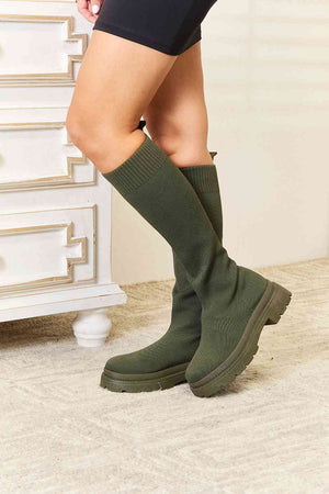 Veda Knee High Platform Sock Boots in Green