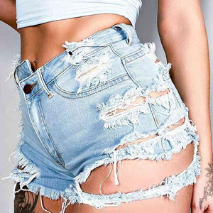 Baby Boo Asymmetrical Distressed Denim Shorts