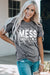 Gray Graphic Tee with white lettering and cuffed sleeves
