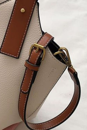 Two tone Leather Bucket Bag cream with brown straps