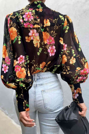 Miami Sheer Flower Print Lantern Sleeve Shirt