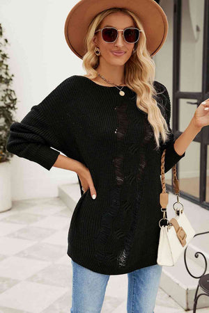 All This Time Boat Neck Dropped Shoulder Knit Top