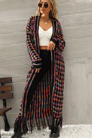 Rosalind Multicolored Open Front Fringe Hem Cardigan
