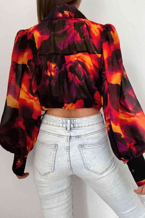 Miami Sheer Flower Print Lantern Sleeve Shirt