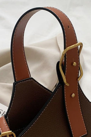 Two tone Leather Bucket Bag chocolate with brown straps