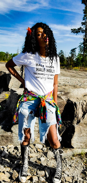 Half Hood White Short Sleeve Graphic T Shirt
