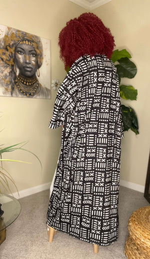 Danai Black Mud Print Long Sleeve Duster