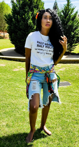Half Hood White Short Sleeve Graphic T Shirt