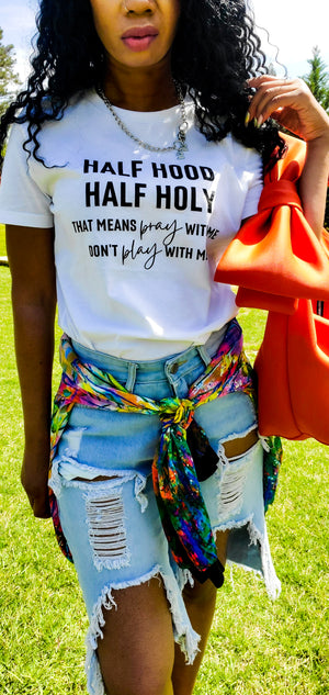 Half Hood White Short Sleeve Graphic T Shirt