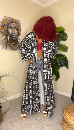 Danai Black Mud Print Long Sleeve Duster