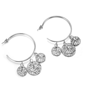 Tres Hammered C Hoop Earrings in Silver