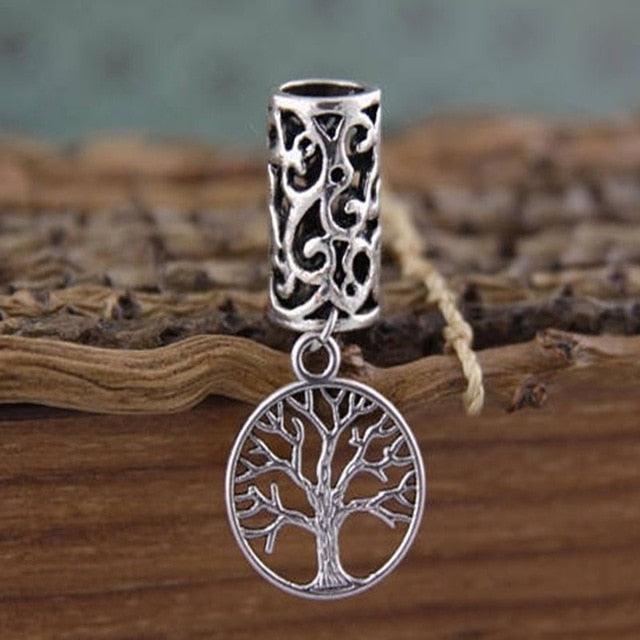 Silver Metal Loc And Braid With Tree Of Life Hair Charm Attached.