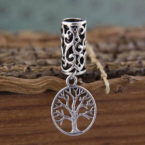 Silver Metal Loc And Braid With Tree Of Life Hair Charm Attached.