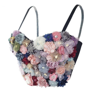 Floral Bustier Bra Crop Top with Removable Black Straps.
