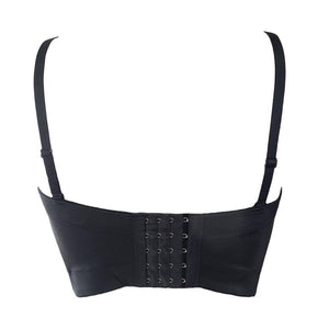 Rear View Black Bustier, Removable Straps, Multi-back hook and eye closure.
